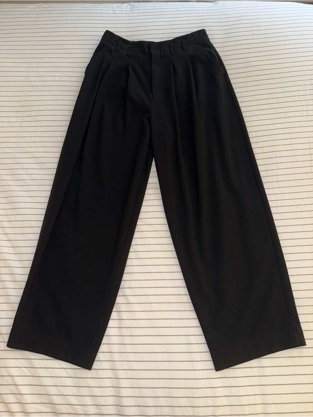Free People Black Wide-Leg Pleated Trousers